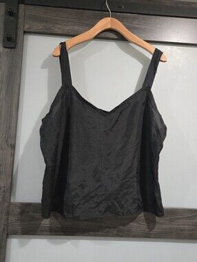 Vintage Tess 100% Silk Black Crop Tank Top Cami V-neck Size 16